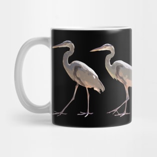 Blue Herons Walking on Black Horizontal Mug